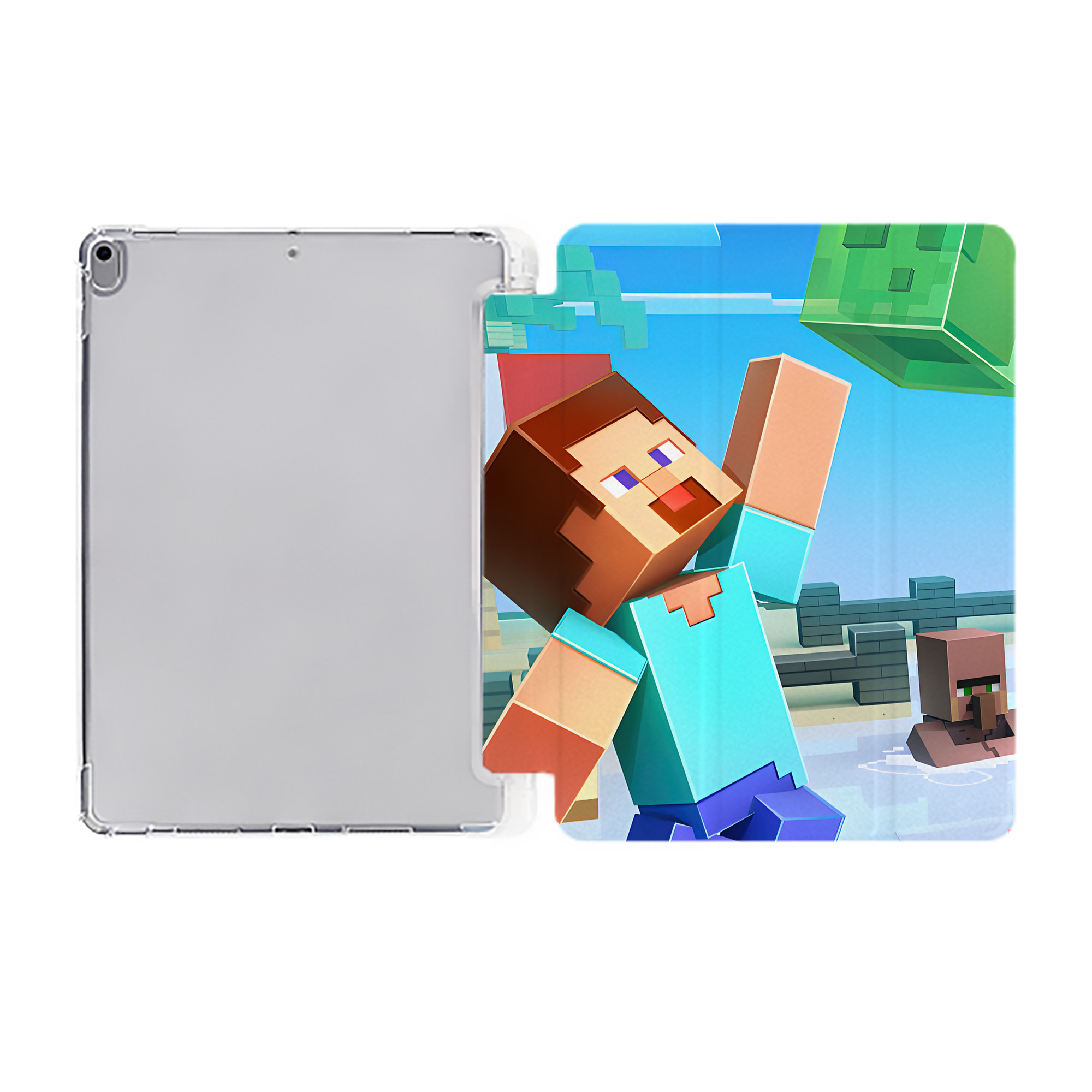 （画像用） マインクラフト ブロックの世界 Minecraft MC Block world IPad ケース ペン収納付き 三つ折りスタンド PUレザー×シリコン 対応機種9.5/10.5/10.9インチ